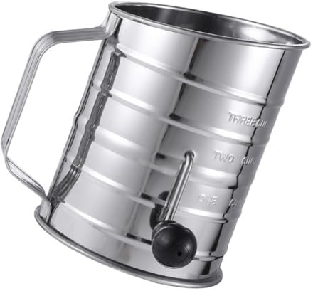 OKUMEYR Rotary Flour Sifter Stainless Steel Hand Crank Powdered Sugar Baking Sieve Measuring Scale for Home Baking and Cooking