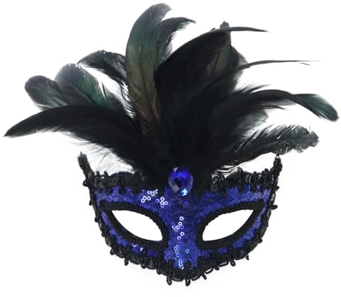 MNSWR Karneval Maske Venezianisch,Paar Maskenball Maske Venezianische Augenmaske Spitze,Karneval Prom Party High-End Pailletten Federn und Diamanten Halbgesicht Maske Maske Makeup König Damen Show Req