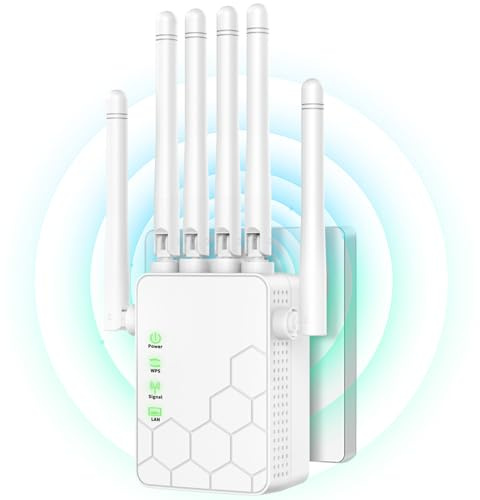 Repetidor WiFi,Amplificador señal WiFi Potente,6 Antenas,2 Puertos LAN,Extensor WiFi para el Hogar y la Oficina,Fácil de Instalar,Amplificador WiFi,WiFi Extender,Amplificador de señal WiFi (ZJQ3)