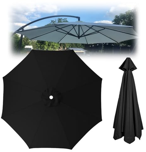 Housse de parasol de jardin en polyester, toile de rechange pour parasol déporté 6/8 baleines, résistante à la décoloration, pour parasol de jardin de 2 à 3,5 m (noir, 8 baleines : 2,30 m/7,5 pi)
