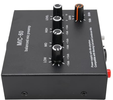 Microphone Ampli Microphone PréAmpli Micro Gain 48V Alimentation Mic pré Ampli pour Condenseur Dynamique XLR 3,5 Mm 6,35 Mm D'entrées (avec câble XLR)