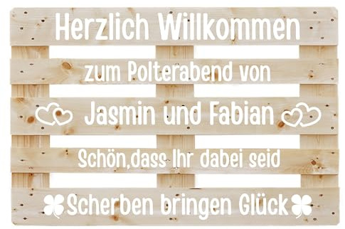 Palettenaufkleber Beschriftung Polterabend, personalisiert mit Namen in Schwarz oder Weiß, Aufkleber für Palette passend für Europalette, Diy Hochzeitspalette, Klebeschrift