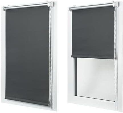 MakoStyl Rollos für Fenster Ohne Bohren - Verdunklungsrollo Dunkelgrau 110 cm Breite x 150 cm Höhe - Doppelrollo Klemmfix Ohne Bohren - Fenster Rollos für Innen 100% Blackout - Verdunkelnd Duo Rollo