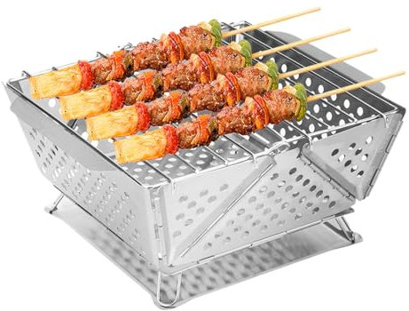 Liten grill – bärbar mini-grill | rostfritt stål grillställ | hopfällbara multifunktionsgrillar för baklucka båt picknick balkong trädgård uteplats resor kommersiell