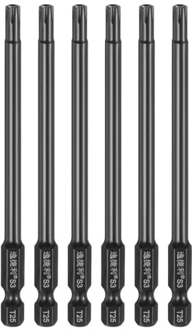 sourcing map 6 punte per cacciavite Torx T25 da 1/4, codolo esagonale da 100 mm/4 lunghezze S3, in acciaio magnetico, a prova di manomissione, a stella a 6 punte, punte per cacciavite, colore nero