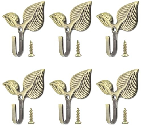 Simaixing 6 ganchos de pared decorativos de hojas de hierro, ganchos de decoración vintage para abrigos, ganchos de pared decorativos de estilo retro para colgar, ganchos en forma de hoja para