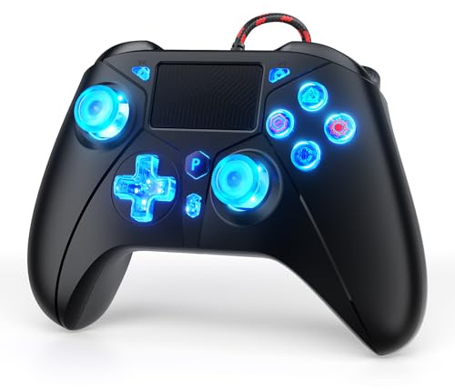 FOIRCEADAL RGB Wire Controller for PS5, Back paddles and Speaker, Gamepad Dual Motor Vibration/6-Axis Sensor/Turbo/3.5mm Audio Jack/Touch Pad for Ps-5/Ps-3/Ps-4/Pro/Slim/Pc Black