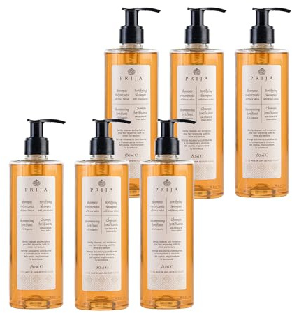 Prija Fortifying Shampoo with Eruca Sativa for All Hair Types 6x 380ml | Cleanses and Revitalises Hair. Boosts Shine and Improves Texture. Hydrating Formula with Pump Dispenser.