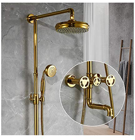 Ensemble de douche mural de style industriel avec deux poignées multifonction pour baignoire, douche combinée eau chaude et froide, pommeau de douche à main pour salles de bains modernes