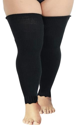 Fjquamitix Plus Size Leg Warmers For Women Warm Thick Thigh High Long Large Sock Soft Stretches Autumn Winter Long Knit Leg Warmer (Black)