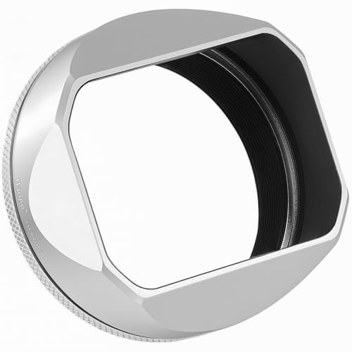 Haoge Metal Square Lens Hood for Fujifilm X100VI X100V X100F X100T X100S X70 Camera Silver,with 49mm UV Filter Adapter Ring LH-XVI100S
