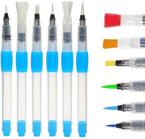 6 Stück Wassertankpinsel, PE Wasserstift, Wasserpinsel, Auffüllbare Aquarell Pinselstifte mit Wassertank für Künstler, Anfänger und Kinder Malerei