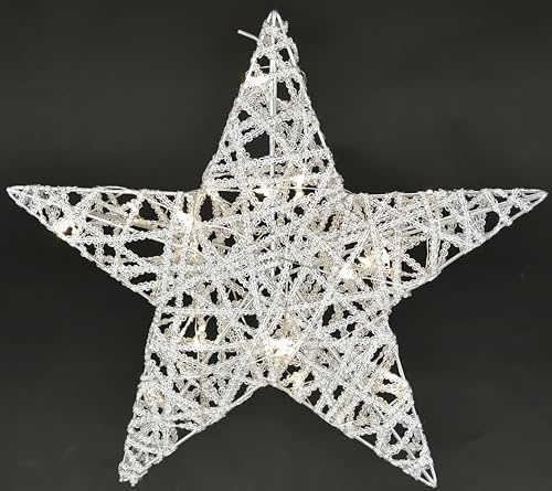 Leuchtstern aus Metall mit Timer 30cm LED Deko Leuchte Warmweiß Batteriebetrieben Winter- & Weihnachtsdeko Weihnachtsstern Beleuchtung Stern Sternlampe silber