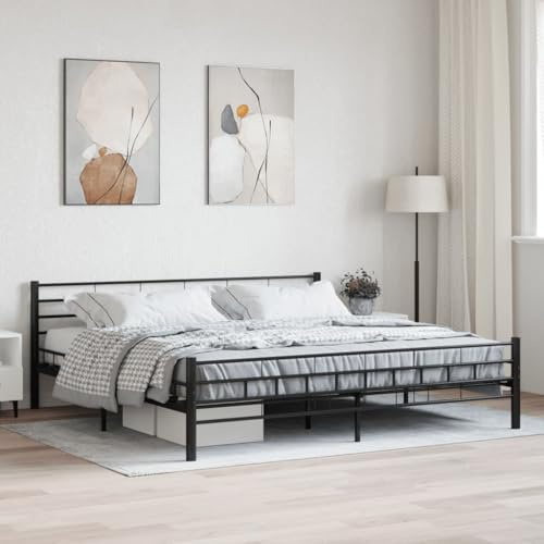 HaoChrymec Bettgestell aus Stahl mit Lattenrost, Robustes Design, Stabiler Schlafkomfort, polsterbett, doppelbett, Für Schlafzimmer, Schwarz, 200x200 cm