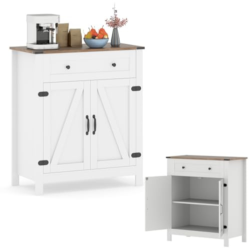 KOMFOTTEU Credenza da Cucina con Ripiano Regolabile a 3 Livelli, Mobile Buffet con 2 Ante, 1 Cassetto, Armadio Dispensa per Sala da Pranzo, Soggiorno, 80 x 40 x 92 cm, Bianco (In 2 Pachhi)