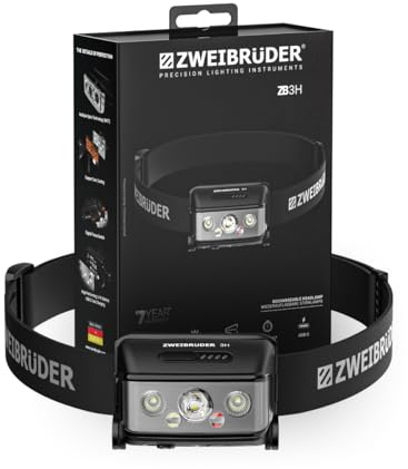 Zweibrüder ZB3H Torcia Frontale LED 600 Lumen – Lampada Frontale Ricaricabile USB-C con Digital Focus, Luce Rossa, MOT Multiple Optic Technology, Leggera e Regolabile, Ideale per Outdoor e Camping