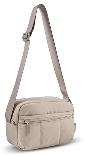 bagsmart Puffer Kameratasche Klein, Kamera Tasche DSLR SLR Fototasche Klein, Leicht und stilvoll Umhängetasche Spiegelreflex Systemkamera Objektive Zubehör(Kamel)