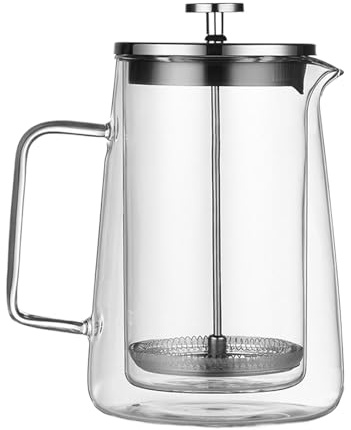 Cafetière à piston | Bouilloire isotherme à double paroi en verre et acier inoxydable pour café, maison, bureau, camping, voyage, thé en plein air