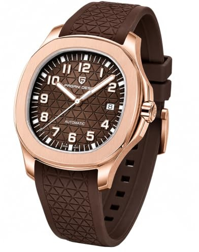 Pagani Design Automatik Herrenuhr Miyota 8215 Mechanisches Uhrwerk 41mm Edelstahl Analog Armbanduhren für Herren, Synthetisches Saphirglas Zifferblatt, 100M Wasserdicht, Kautschukband, Datumautomatik