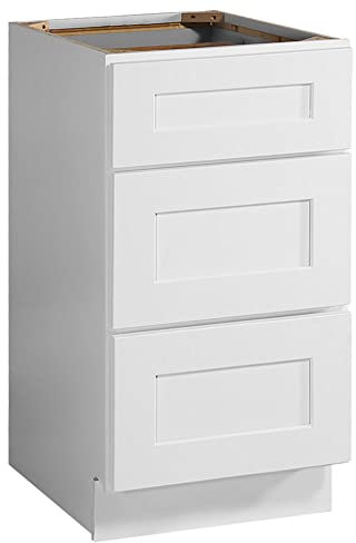 Design House Brookings Shaker Fully Assembled Drawer Base Kitchen Cabinet 3DB18, 18 W x 24 D x 34.5 H, Painted White, Solid Wood, 613265