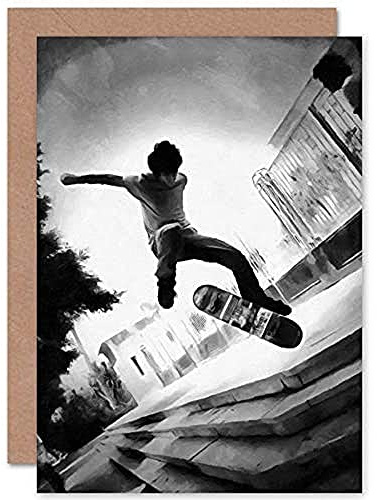 Fine Art Prints Skateboarder Trick BW Greetings Card