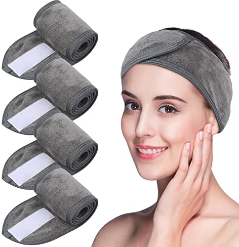 VIVOTE 4PCS Microfibre Bandeau Cheveux Femme, Réutilisable Spa Headband, Réglable pour le bain et les soins du visage, Sports et Yoga, 8x65cm, Gris