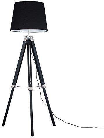 MiniSun | Modern Black Wood and Silver Chrome Floor Lamp with a Black Tapered Light Shade | Floor Lamps & Torchieres, Home Décor & Improvement Essential