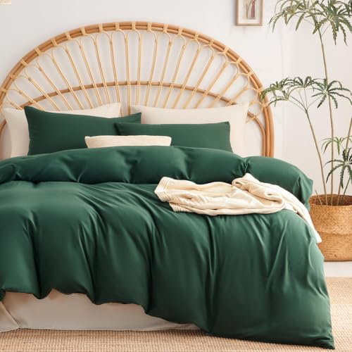 Lanqinglv Bettwäsche 200x200 cm Grün Dunkelgrün Microfaser ÖKO-TEX Bettwäsche-Sets Doppelbett Bettbezug mit Reißverschluss und 2 Kissenbezüge 80x80 cm - Romantisch und Elegant