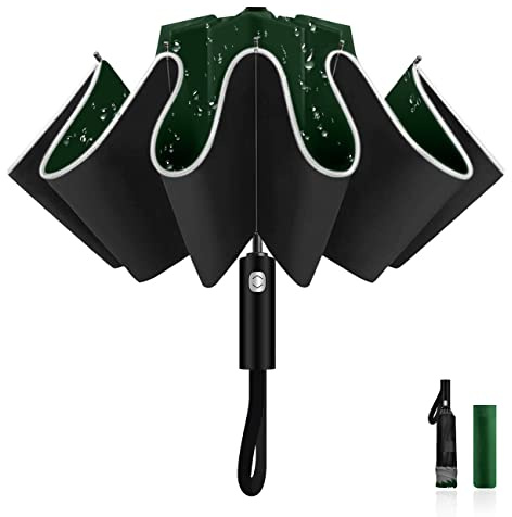 LAMA Taschenschirm 105cm Regenschirm Sturmfest Auf-Zu Automatik Golfschirm mit Reflexstreifen 10 verstärkte Glasfaser Rippen 210T Winddicht Nylon Schirm Anti-UV Reiseschirm Klappschirm Grün
