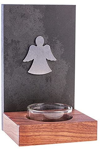 Fritz Cox Weihkessel aus Stein mit Holz-Weihbecken und hochwertiger Auflage (Nussbaum mit Edelstahl-Engel)