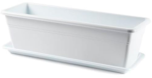 Tradineur - Jardinera Eva de plástico con Plato adán - 20 litros - 50 cm - Color Blanca - PLFT - Maceta para Plantas y Flores Rectangular de plástico con Agujeros de Drenaje