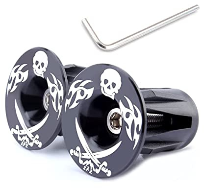 MUQZI Bouchons d'extrémités de guidon de vélo – Capuchons en aluminium pour guidon de vélo, adaptés à la plupart des vélos de route, VTT, BMX, VTT Fixiie (tête de mort noire)