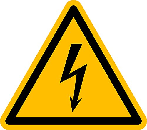 Prolac Etiketten, Warnaufkleber auf Bögen - Elektrische Spannung, 100 Stück, Schenkellänge 25mm, Etiketten selbstklebend, Klebe Ettiken mit Warnhinweis, Versandetiketten
