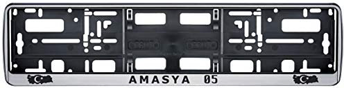 Auto Kennzeichenhalter in der Farbe Silber/Schwarz Nummernschildhalterung Auto, Nummernschildhalter Türkei Flagge 05 Amasya 2 Stück