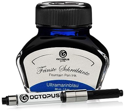 Octopus Fluids Füllhaltertinte Ultramarinblau, mit Tinten-Konverter, 30 ml | Mit Tinten-Konverter für Füllhalter mit Standardpatronensystem, farbintensive Schreibtinte mit schönem Shading