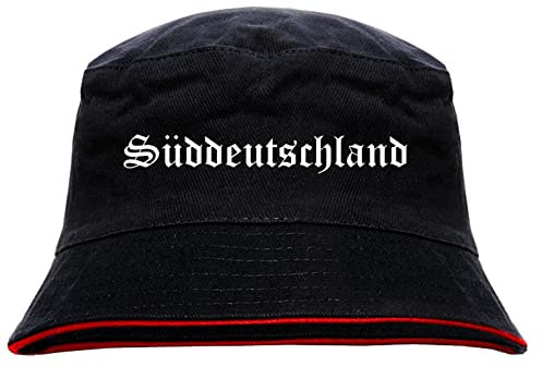sostex Süddeutschland Anglerhut - Altdeutsche Schrift - Schwarz-Roter Fischerhut XL Schwarz