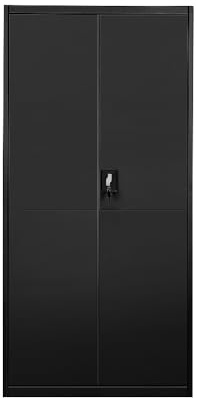 Panana Armoire de bureau en métal à 2 portes, 3/4/5 étagères, 90/109/185 cm de haut (noir, 5 niveaux)