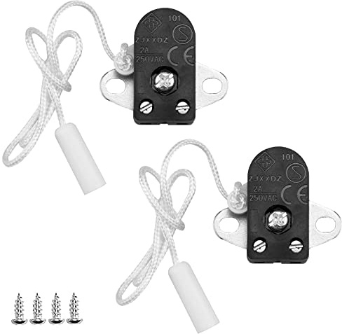 Hyakoz 2 Stück Einbau Zugschalter Mit Schnur Side Action Mini Zugschnurschalter 2A 250 V AC On-Off Schnurzugschalter Licht Schnurschalter mit Kordel