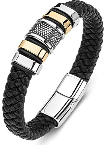 Dsnyu Armband Partnerarmband, Schwarz Armband Junge mit Magnet Verschluss, 16.5CM Vintage Armband Charms für Verlobter