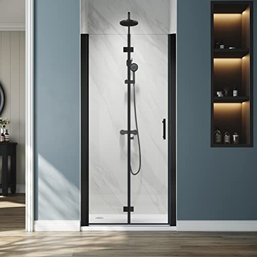 ELEGANT Bi-Fold Shower Door 36 in.W x 72 in.H, Semi-Frameless Pivot Swing Shower Doors with 1/4 in. Clear Tempered Glass, Matte Black