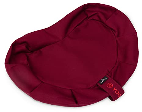 Yoga Studio Coussin de méditation en forme de croissant de Zafu - En coton bio - Housse amovible et lavable - Poignée de transport - Bordeaux