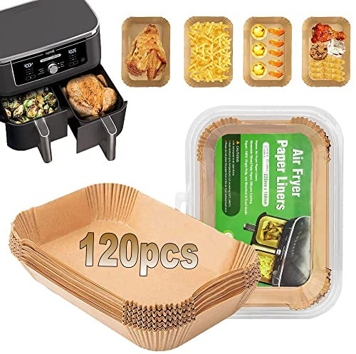 Backpapier für Heißluftfritteuse,120 Stück 22x14cm Airfryer Backpapier ölfest Antihaft air Fryer Paper Airfryer Zubehör, Kompatibel mit Ninja AF300EU AF400EU,Princess und anderen Dual Zone Air Fryer