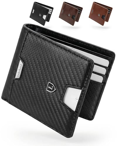 Lederhand® Anao Wallet – Premium Leder Geldbörse handgemacht für Herren und Damen Portemonnaie Aluminium Kartenhalter mit Münzfach und Scheinfach - Platz für 8 Karten mit RFID NFC Schutz (Carbon)
