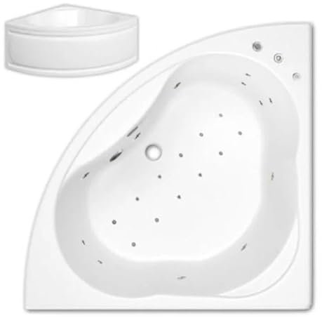Laguna 1350 x 1350mm Corner Bath with 12 Jet Pneumatic Control Flat LINE Whirlpool System & 12 Jet Flat LINE Brass Air Spa System