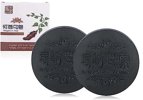 Polygonum Multiflorum Shampoo Sapone, naturale per capelli neri e spessi, anti-perdita di capelli, favorisce la crescita dei capelli, He Shou Wu, sapone per capelli (2 pezzi)