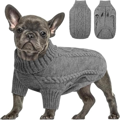 Queenmore Hundepullover Kleine Hunde Wärme Dackel Hundepulli Strick Pullover Hund Strickmantel Mit Zopfmuster Hundepullover Französische Bulldogge Bulldog Chihuahua Katzen Corgi, Dunkelgrau, S