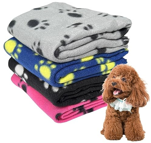 4 mantas suaves y lavables con diseño de huellas de perro para gatitos y cachorros (multicolor)