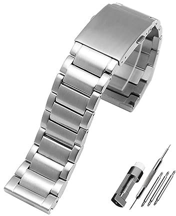 WAHRE 22mm 24mm 26mm 28mm Schwarz Silber Gold Edelstahl Armband Herren Solide Metall Uhr Kette Fit for Diesel DZ7333 DZ4344 Armband(Silvery,24mm)