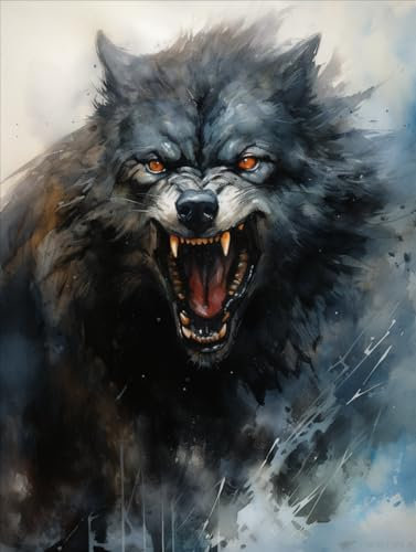 AMBATTERY Knüpfhaken Set Fantasy Wolf Tier Knüpfteppich-Sets Für Erwachsene, Bedruckte Leinwand, Häkeln, Handarbeiten, Basteln, Teppich, Kissen, Matte, Wandteppich 31x63in