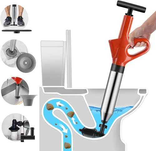 HOMREALM Hochdruck-WC-Saugglocke, Abflussschlange, Verstopfungswerkzeug, robuster Spülbeckensauger mit visuellem Barometer, Luftablauf-Blaster, robuster Kolben für Toilette, Abfluss, Kanalisation,